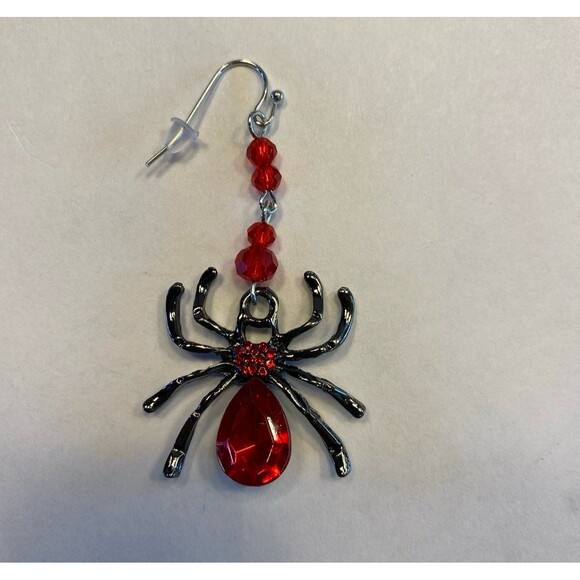 Earrings Gothic Spider Dangle Red Stone Body Halloween Spooky Scary Witch Ghost - Picture 2 of 5